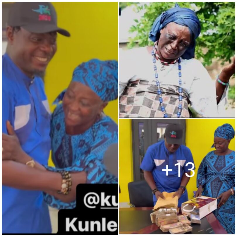 “May God bless this man”- Fans shower prayers as Kunle Afod Gifted Veteran Actress Iya Niwen 1.2 million (Video)